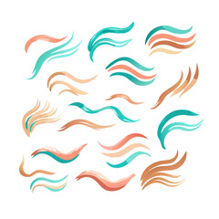 Obraz premium Collection of abstract teal and peach waves isolated on white