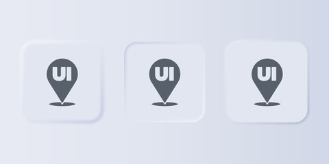 Grey UI or UX design icon isolated on grey background. Set icons in square buttons. Vector