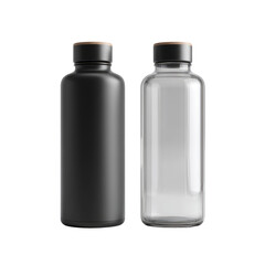 Two Stylish Water Bottles - Matte and Transparent - Side by Side on Transparent Background

