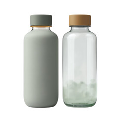 Two Stylish Water Bottles - Matte and Transparent - Side by Side on Transparent Background

