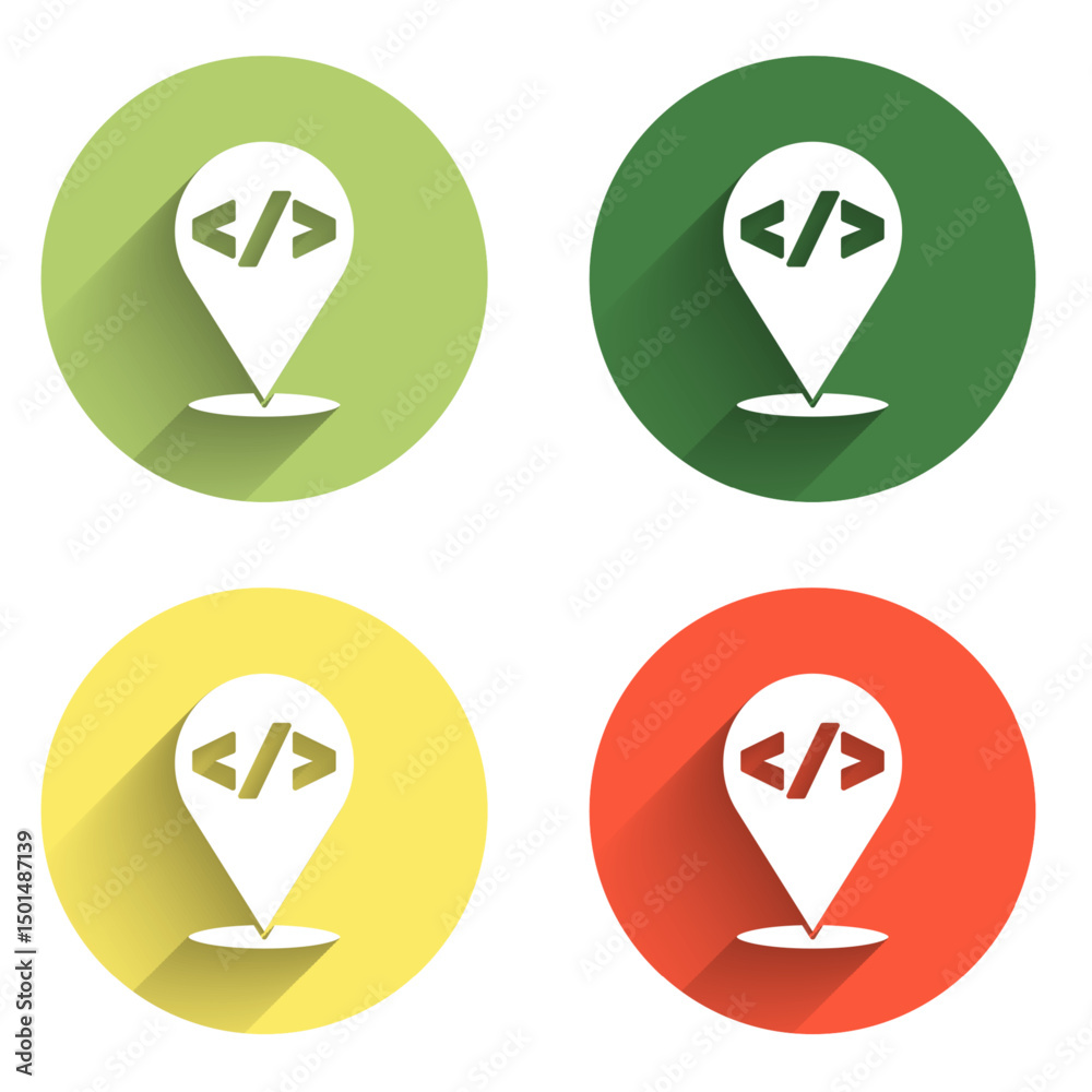 Poster set web design and front end development icon isolated with long shadow background. color circle but
