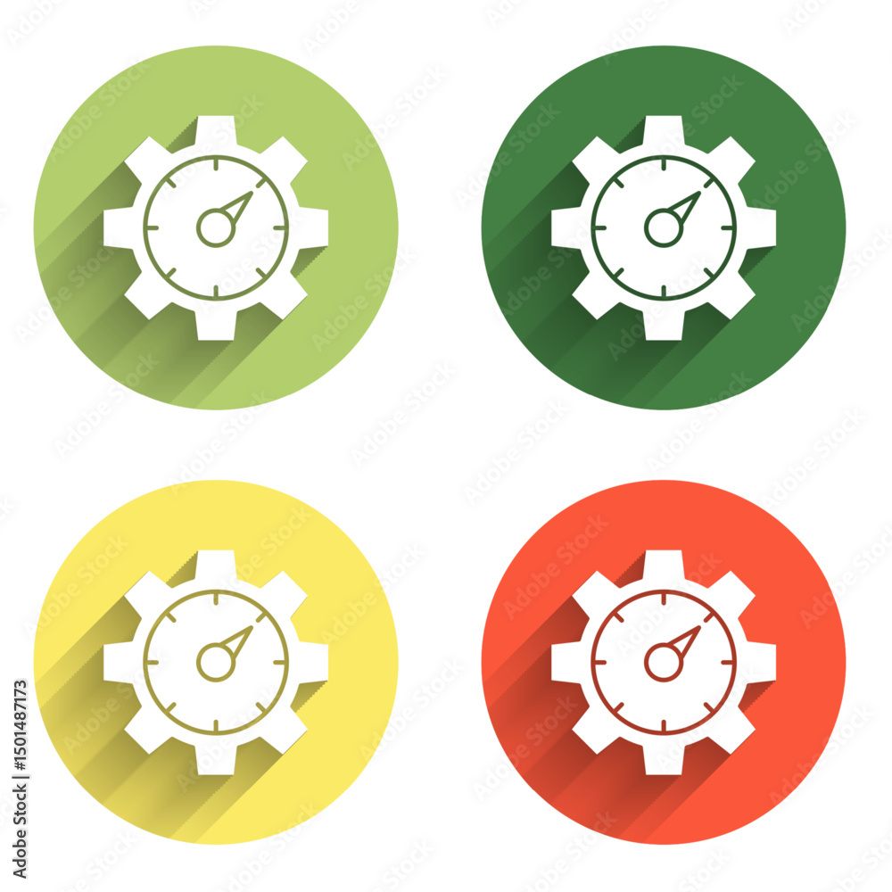 Poster set web analytics information and development website statistic icon isolated with long shadow backg