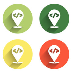 Set Web design and front end development icon isolated with long shadow background. Color circle button. Vector
