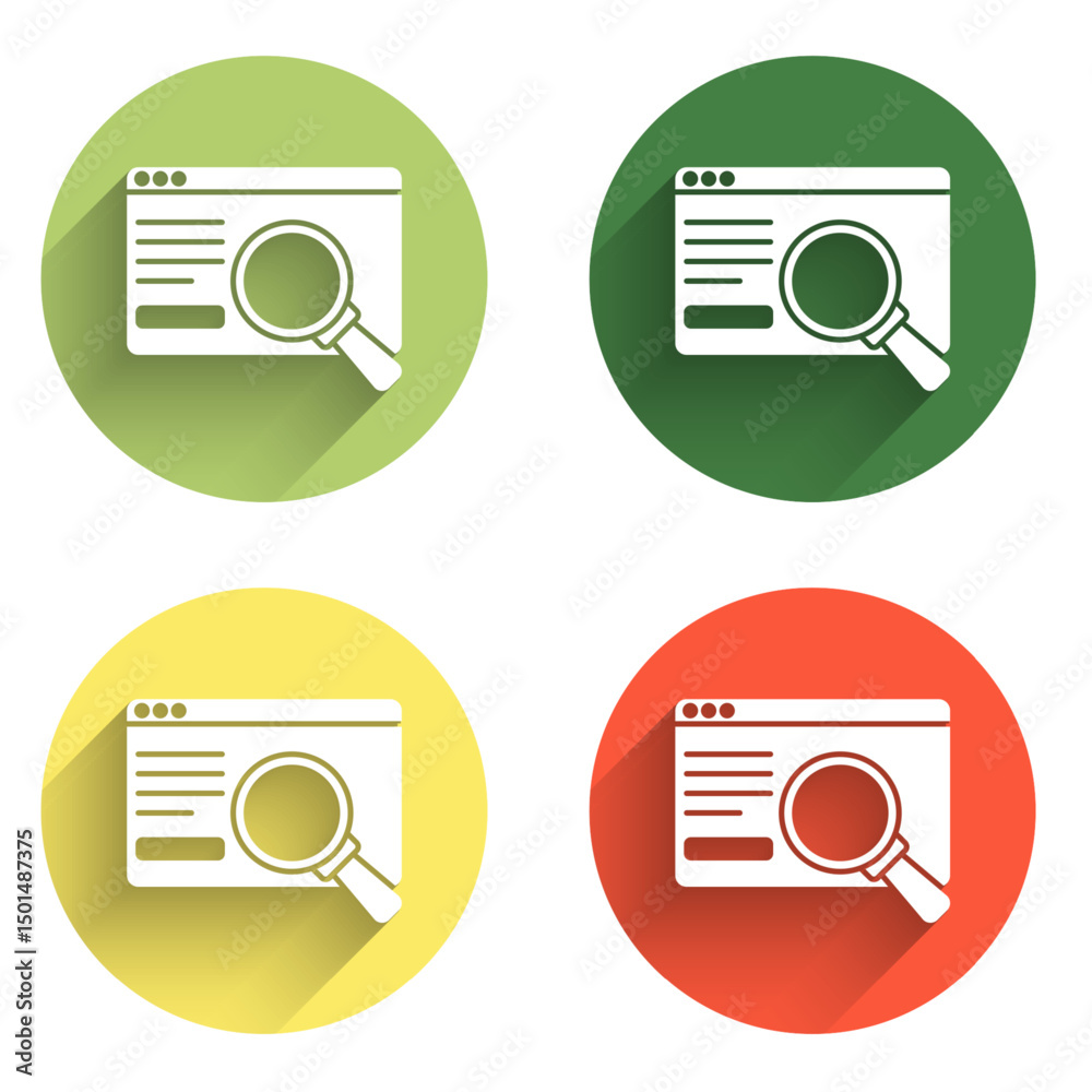 Poster set ui or ux design icon isolated with long shadow background. color circle button. vector