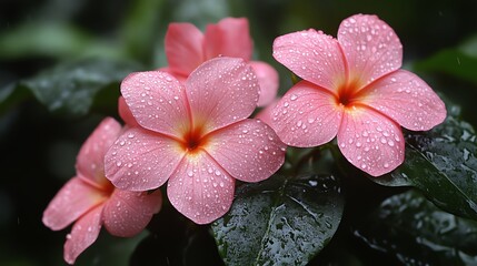 High angle view of wet pink flower growing in garden during rainy season  high resolution   for isolate image