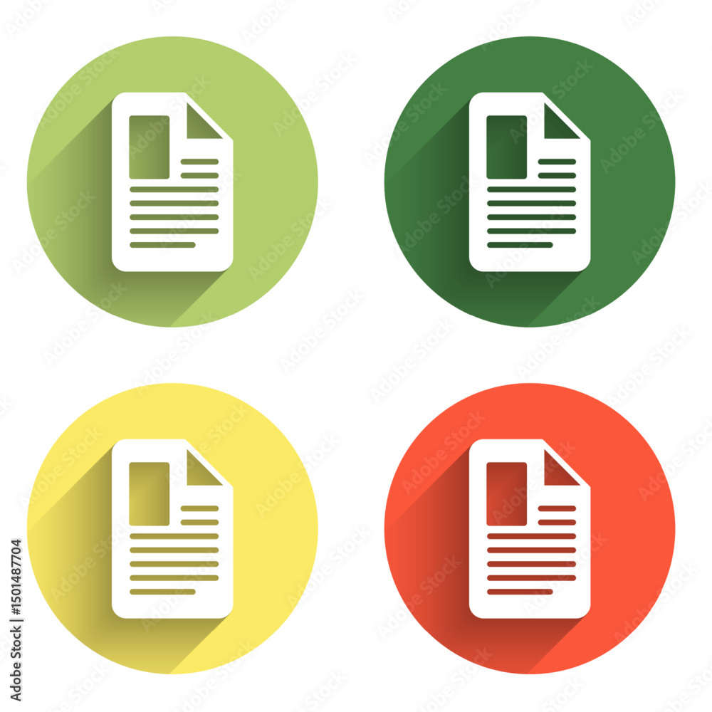 Poster set file document icon isolated with long shadow background. checklist icon. business concept. color