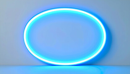 Bright Blue Neon Circle Light Frame on White Background