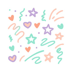 Pastel hearts stars confetti design elements png transparent background