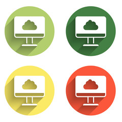 Set Cloud technology data transfer and storage icon isolated with long shadow background. Color circle button. Vector