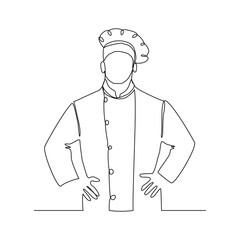 continuous line drawing of chef with apron and chef hat. Sketch drawing editable stroke vector illustration