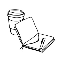 outline drawing : coffee break and journaling