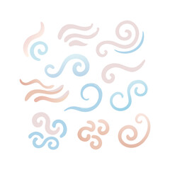 Pastel swirls and waves collection isolated on white background