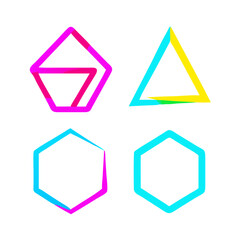 Vibrant neon geometric shapes isolated on white background
