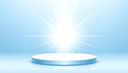 Bright Blue Podium with Light Rays