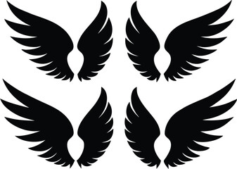 Flat design angel wings silhouette set vector design, New angel wings silhouette vector design illustration