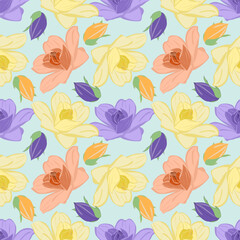 Colorful floral pattern on light blue background.