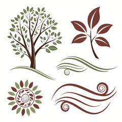 Nature inspired design elements tree leaves swirls