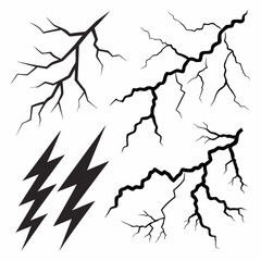 Crack, fracture, lightning bolt, energy, power, design elements, vector illustration, black and white, graphic, abstract