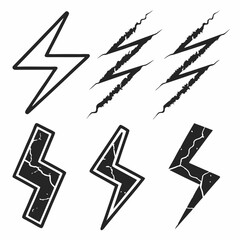 Collection of stylized lightning bolt icons various designs