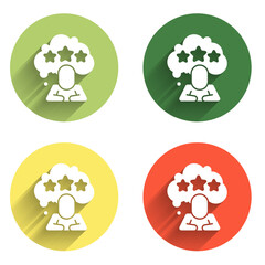 Set Five stars customer product rating review icon isolated with long shadow background. Favorite, best rating, award symbol. Color circle button. Vector