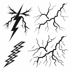 Lightning bolt crack graphic design elements set