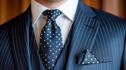 A detailed shot of a formal suit and elegant tie, highlighting the sophistication and style of professional attire for a polished and refined appearance.