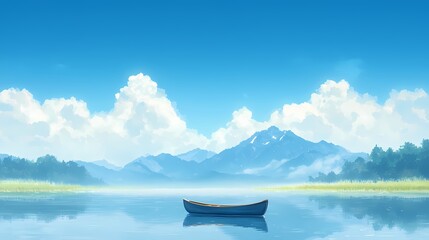 Obraz premium Serene lake landscape with a small boat