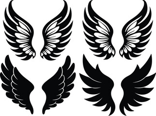 Flat design angel wings silhouette set vector design, New angel wings silhouette vector design illustration