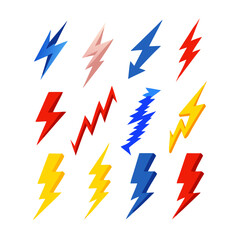 Fototapeta premium Colorful lightning bolt icons set isolated on white background