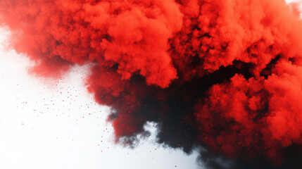 Vibrant red explosion of particles creates dramatic visual effect, showcasing mix of colors and textures