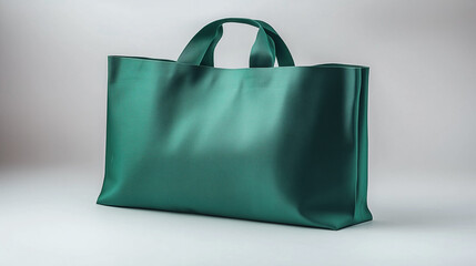 Naklejka premium Elegant green tote bag with minimalist design, large capacity shopping handbag with short handles, eco-friendly reusable fashion accessory for casual use, retail display, and e-commerce product 