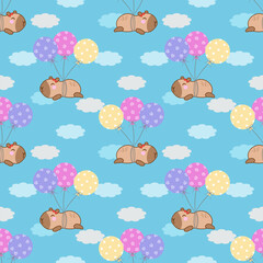 Cute pattern with balloons and clouds, colorful design