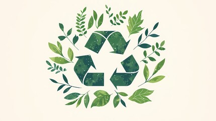 Recycle symbol with green leaves