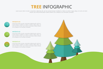 Tree infographic with icons, numbers and placeholder text. Green business diagram, and template. Vector timeline and industry growth chart.