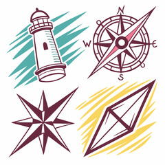 Professional navigation icons lighthouse compass star arrow transparent background