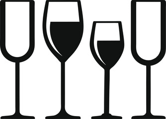 Wine glass and bottle silhouette vector, Set of drinks glasses vector illustration