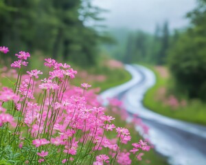 Obraz premium Vibrant wild radish flowers blooming beside a country road, spring, roadside, flora high resolution for isolate image