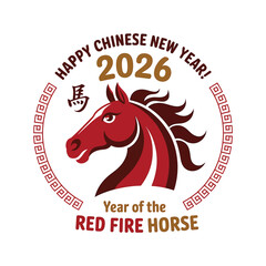 Chinese New Year 2026 Red Fire Horse Zodiac Emblem