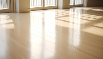 Obraz premium Bright Sunlight Reflecting on a Polished Light Wood Floor