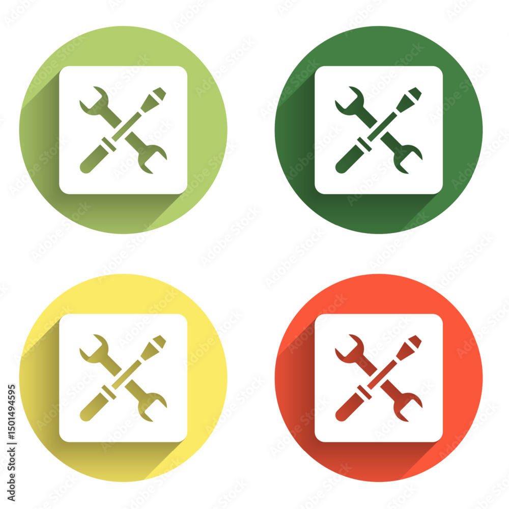 Poster set 3d printer setting icon isolated with long shadow background. 3d printing. color circle button. 