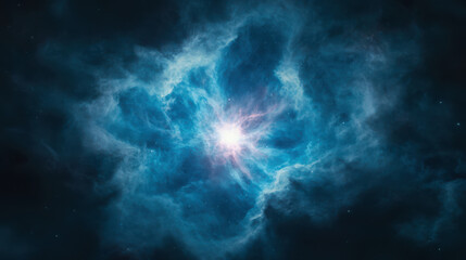 Mesmerizing abstract cosmic scene featuring glowing blue and purple nebula with radiant light its center, evoking sense