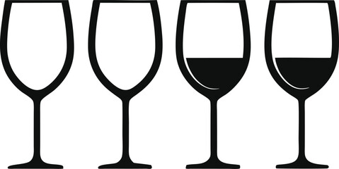 Wine glass and bottle silhouette vector, Set of drinks glasses vector illustration