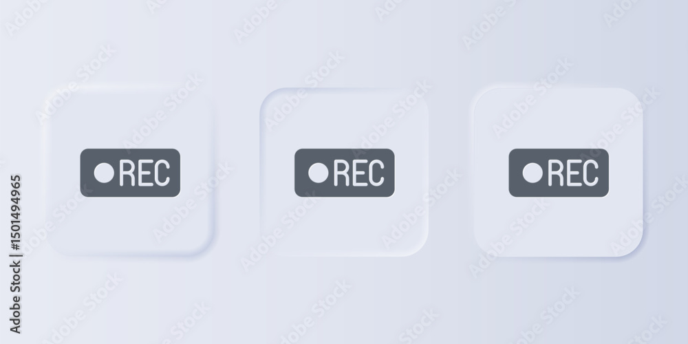 Poster grey record button icon isolated on grey background. rec button. set icons in square buttons. vector
