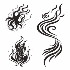Abstract black and white flame tattoo designs set