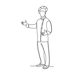continuous line drawing of chef with apron and chef hat. Sketch drawing editable stroke vector illustration