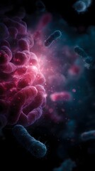 Obraz premium Vibrant microscopic microbiome floating in the digestive system