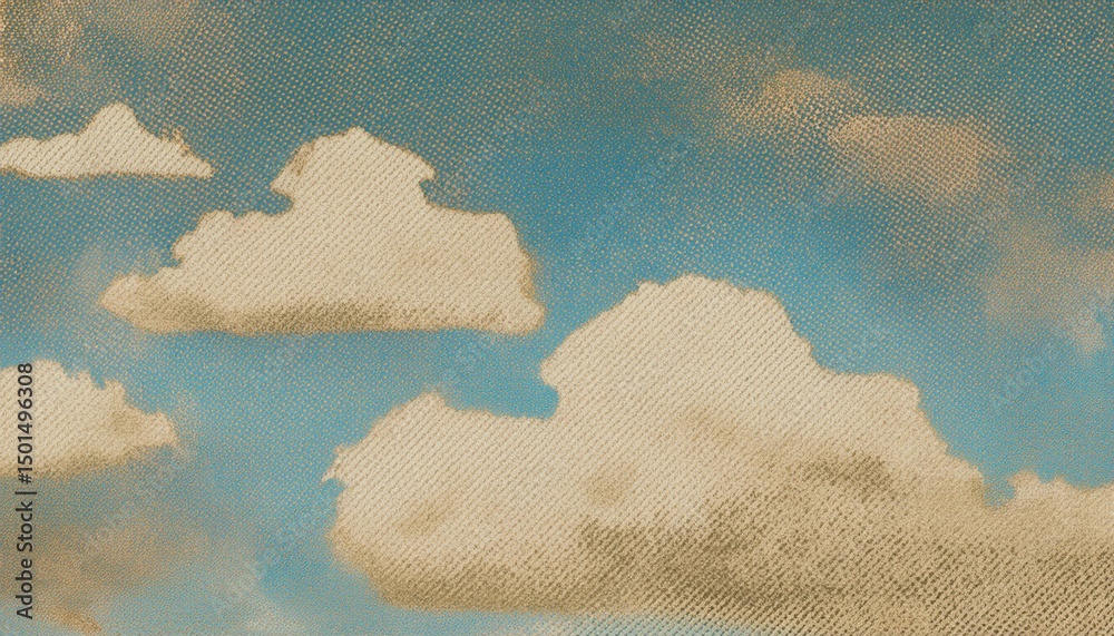 Poster textured retro sky with stylized beige clouds and halftone dot pattern for vintage poster, website b