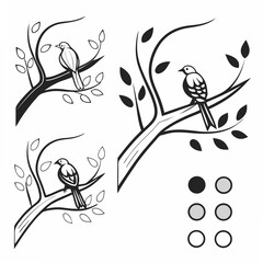 Elegant bird on branch design element, isolated cutout, transparent background