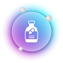 White Medicine bottle and pills icon isolated on white background. Bottle pill sign. Pharmacy design. Blue and purple gradient circle background. Vector