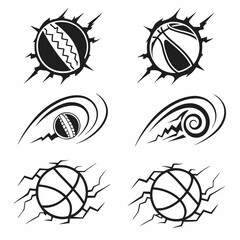 Six sport balls breaking through abstract backgrounds